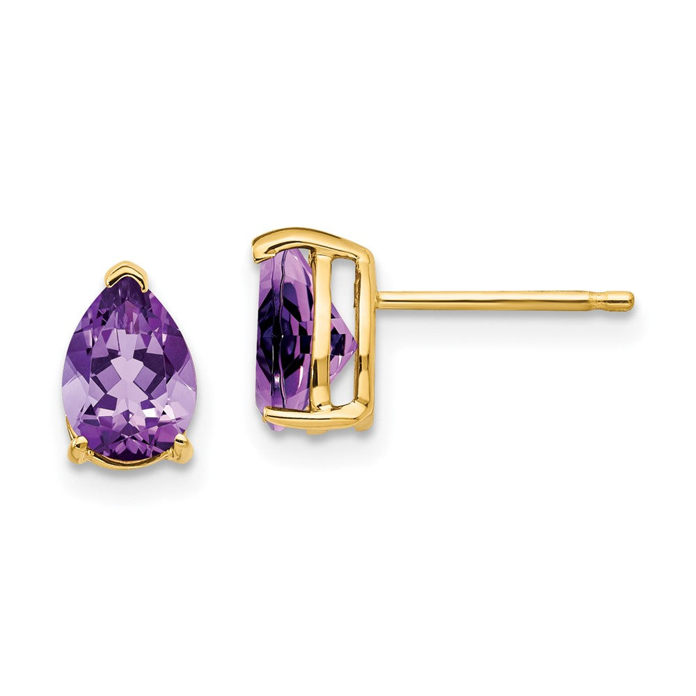 14K Gelbgold Ohrringe mit birnenförmigem Amethyst, 7x5mm
