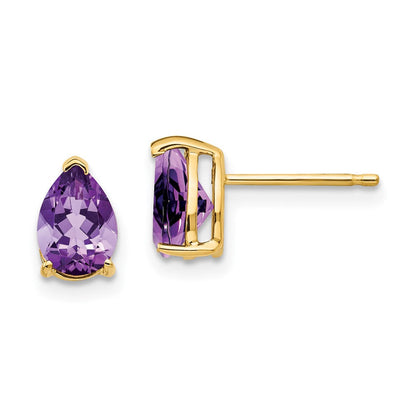 14K Gelbgold Ohrringe mit birnenförmigem Amethyst, 7x5mm