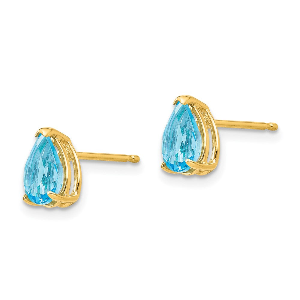 14K Gelbgold Ohrringe mit birnenförmigem blauem Topas, 7x5 mm