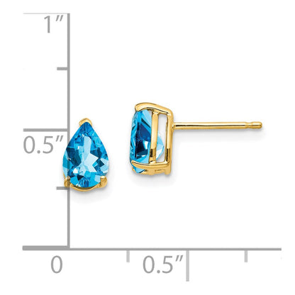 14K Gelbgold Ohrringe mit birnenförmigem blauem Topas, 7x5 mm