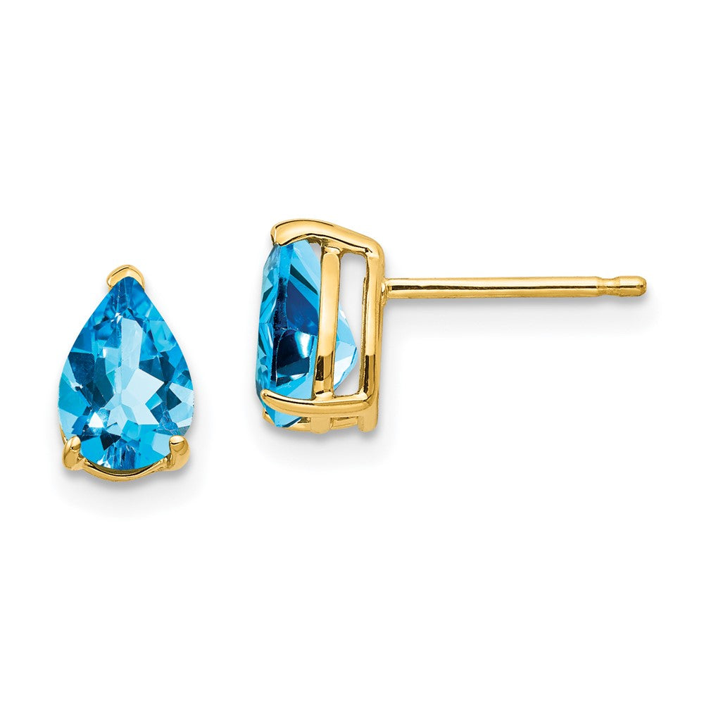 14K Gelbgold Ohrringe mit birnenförmigem blauem Topas, 7x5 mm