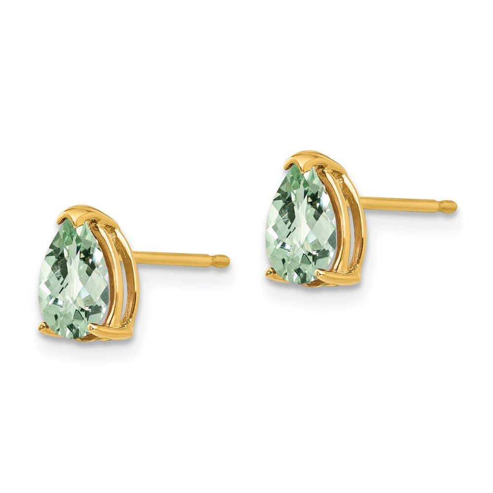 14K Gelbgold Ohrringe mit 7x5 birnenförmig geschliffenem Green Quartz im Checker-Cut
