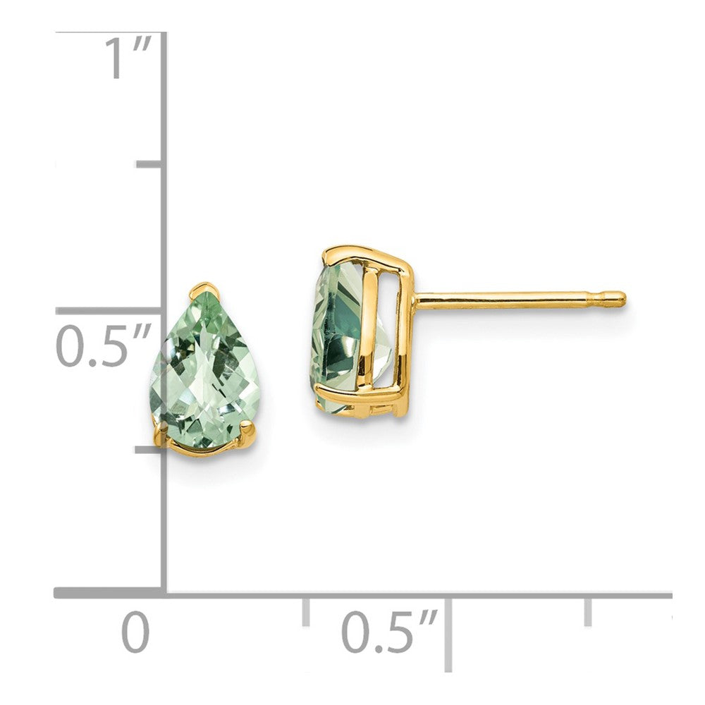 14K Gelbgold Ohrringe mit 7x5 birnenförmig geschliffenem Green Quartz im Checker-Cut