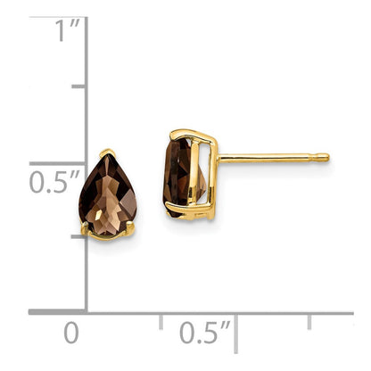 14K Gelbgold Ohrringe mit 7x5 mm Rauchquarz im Birnenschliff, Checker-Cut