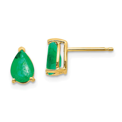 14K Gelbgold Ohrringe mit 7x5mm Smaragden im Birnenschliff