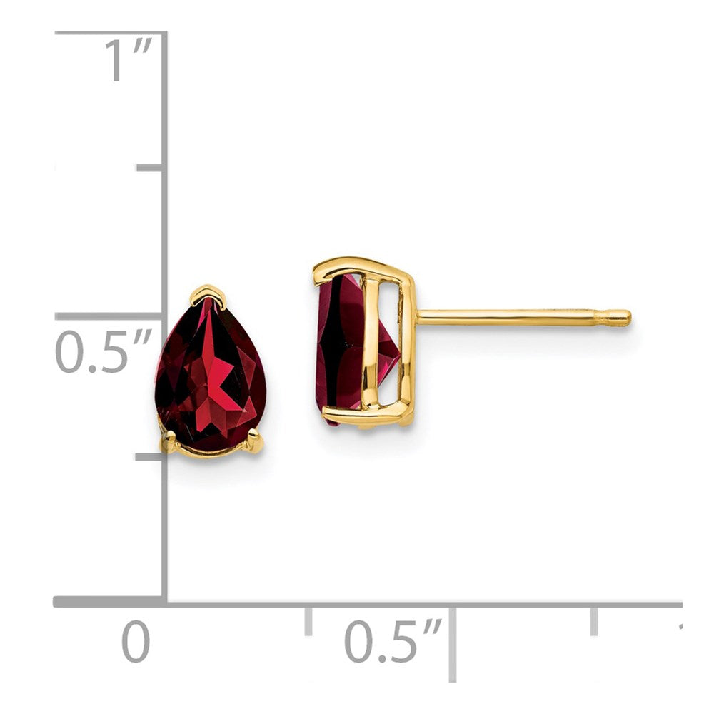 14K Gelbgold Ohrringe mit birnenförmigem Granat, 7x5 mm