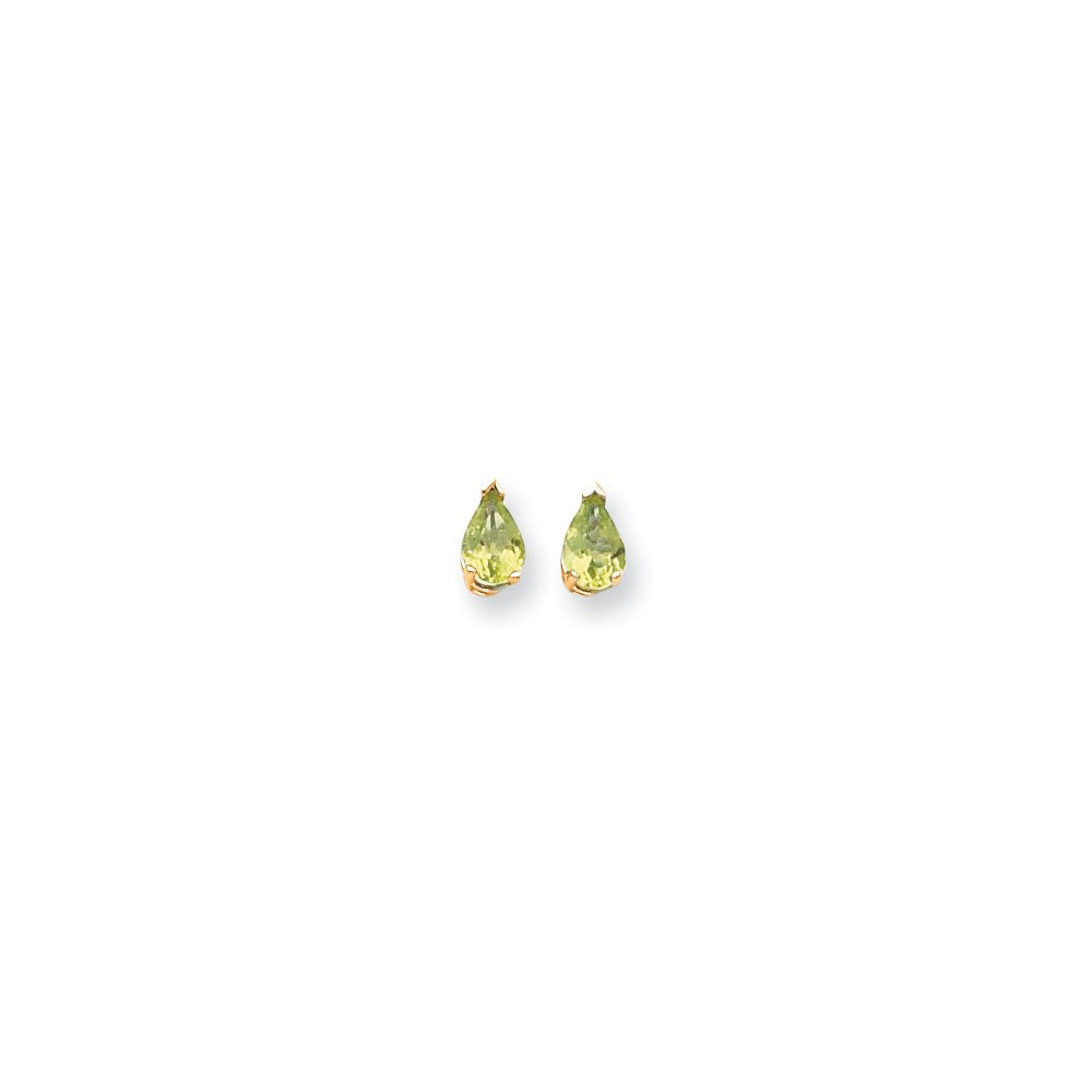 14K Gelbgold Ohrringe mit Peridot im Schachbrettschliff, birnenförmig, 7x5mm