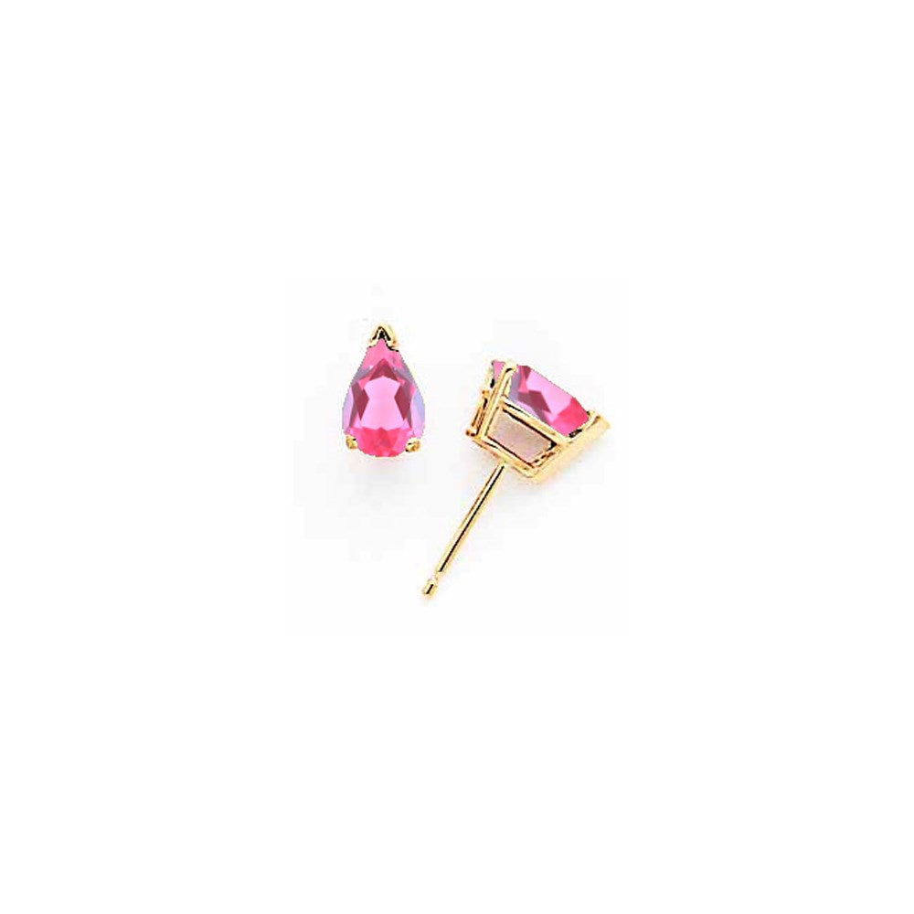 14K Gelbgold Ohrstecker mit birnenförmigem rosa Turmalin, 7x5mm