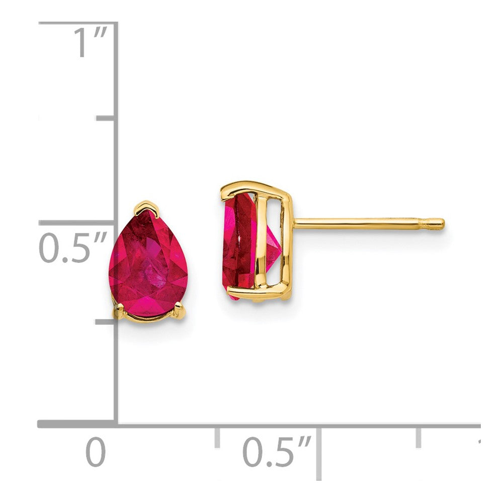 14K Gelbgold Ohrringe mit birnenförmigem Rubin, 7 x 5 mm