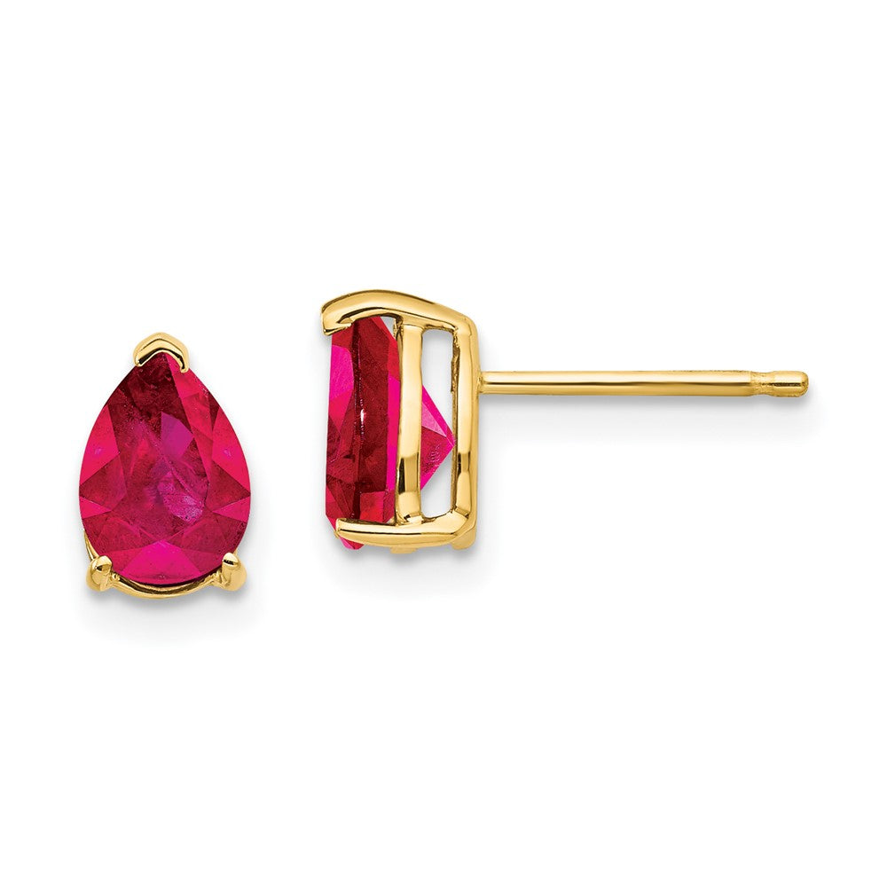14K Gelbgold Ohrringe mit birnenförmigem Rubin, 7 x 5 mm