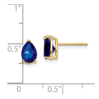 14K Gelbgold Ohrringe mit birnenförmigem Saphir, 7 x 5 mm