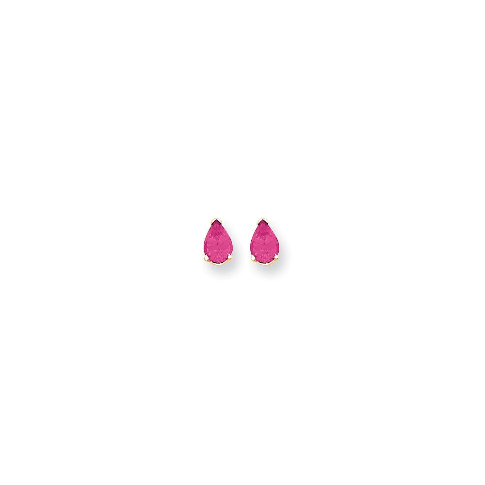 14K Gelbgold Ohrringe mit birnenförmigem rosa Saphir, 7x5 mm