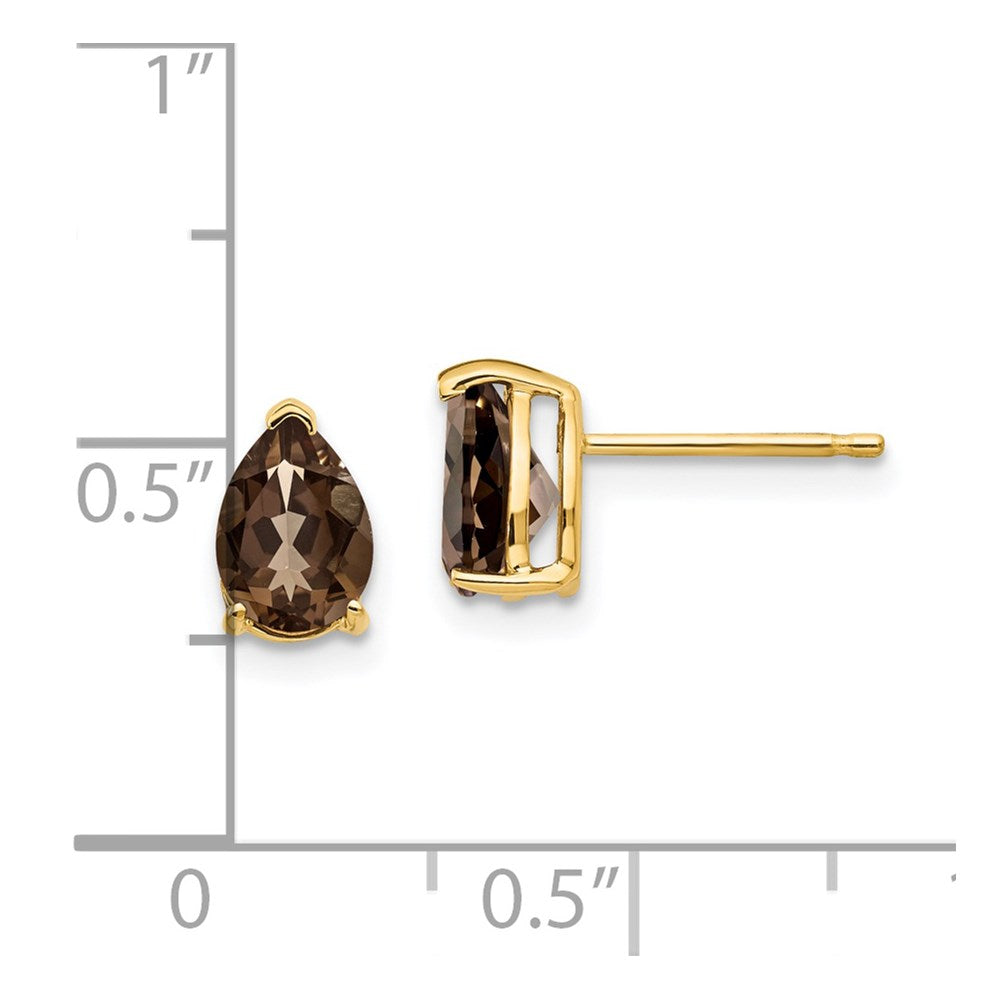 14K Gelbgold Ohrringe mit birnenförmigem Rauchquarz, gelbgoldfarben, 7 x 5 mm