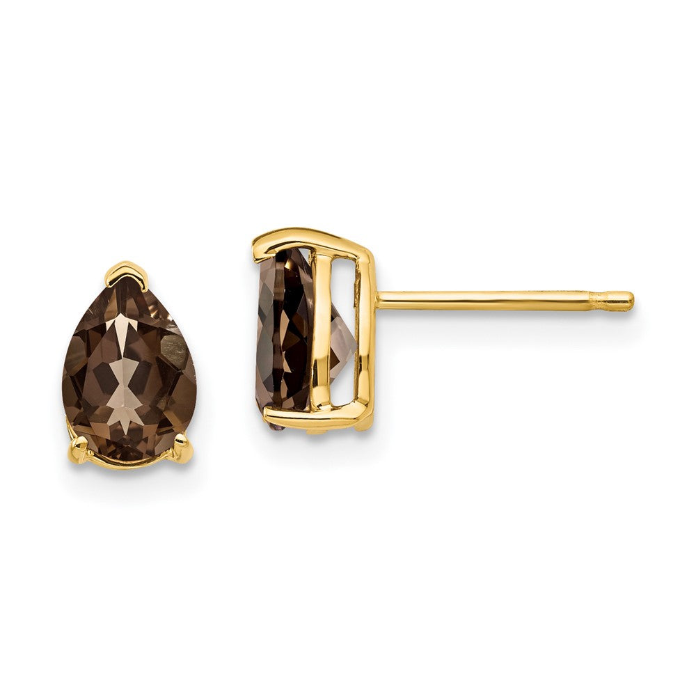 14K Gelbgold Ohrringe mit birnenförmigem Rauchquarz, gelbgoldfarben, 7 x 5 mm