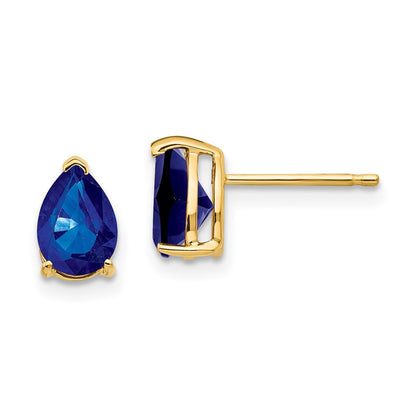 14K Gelbgold Ohrringe mit birnenförmigem Saphir, 7 x 5 mm