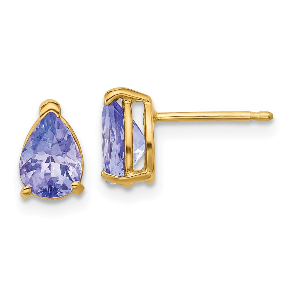 14K Gelbgold Ohrringe mit Tanzanit im Birnenschliff, 7x5 mm