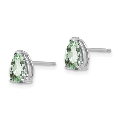 14K Weißgold Ohrringe mit birnenförmigem grünem Quarz, 7x5 mm