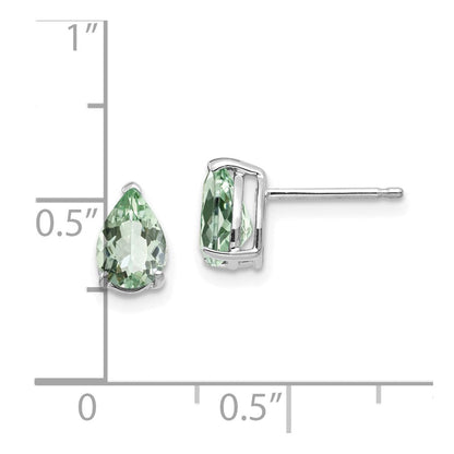 14K Weißgold Ohrringe mit birnenförmigem grünem Quarz, 7x5 mm