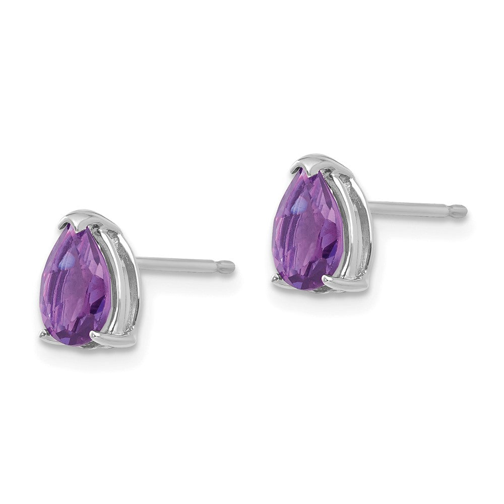 14K Weißgold Ohrringe mit birnenförmigem Amethyst, 7x5 mm