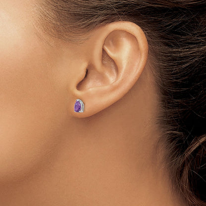 14K Weißgold Ohrringe mit birnenförmigem Amethyst, 7x5 mm