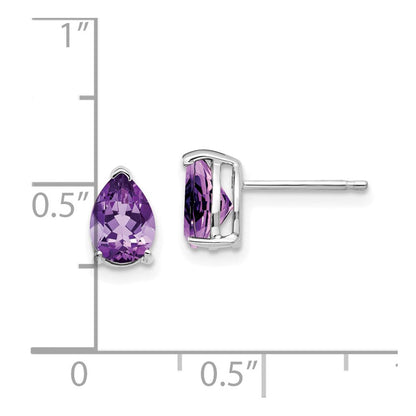 14K Weißgold Ohrringe mit birnenförmigem Amethyst, 7x5 mm