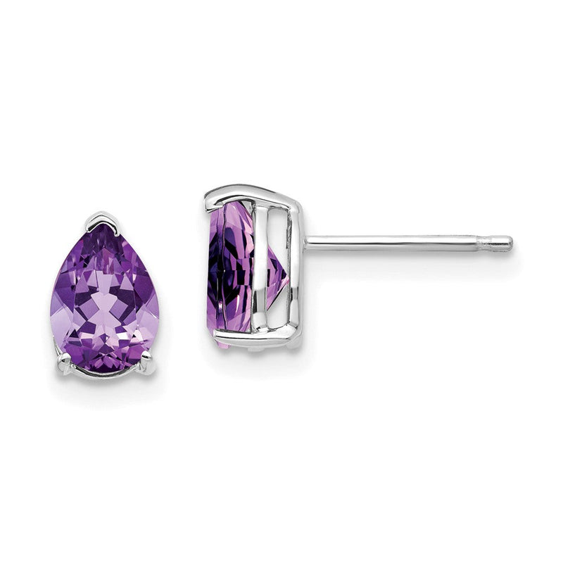 14K Weißgold Ohrringe mit birnenförmigem Amethyst, 7x5 mm