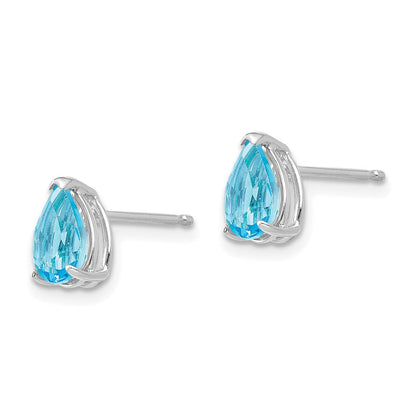 14K Weißgold Ohrringe mit 7x5 mm Blautopas im Birrschliff