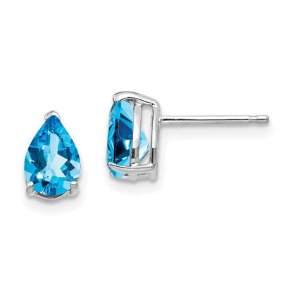 14K Weißgold Ohrringe mit 7x5 mm Blautopas im Birrschliff