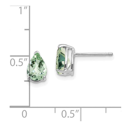 14K Weißgold Ohrringe mit 7x5 birnenförmig schachbrettartig facettiertem grünem Quarz