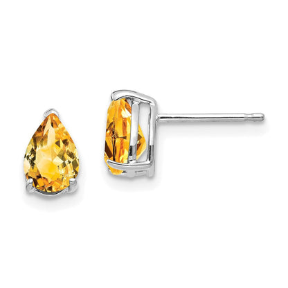 14K Weißgold Ohrringe mit birnenförmigem Citrin, 7x5mm