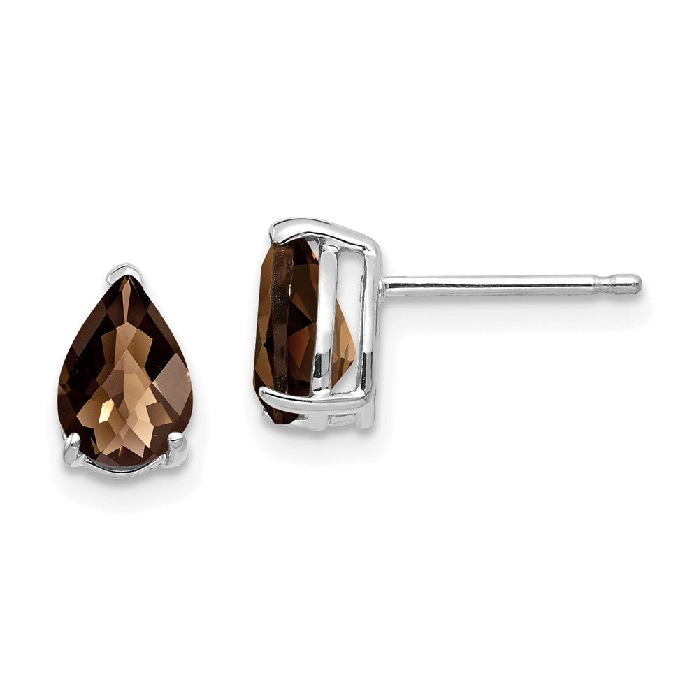 14K Weißgold Ohrringe mit 7x5 Birnenschliff Checker-Cut Rauchquarz in Gelbgold