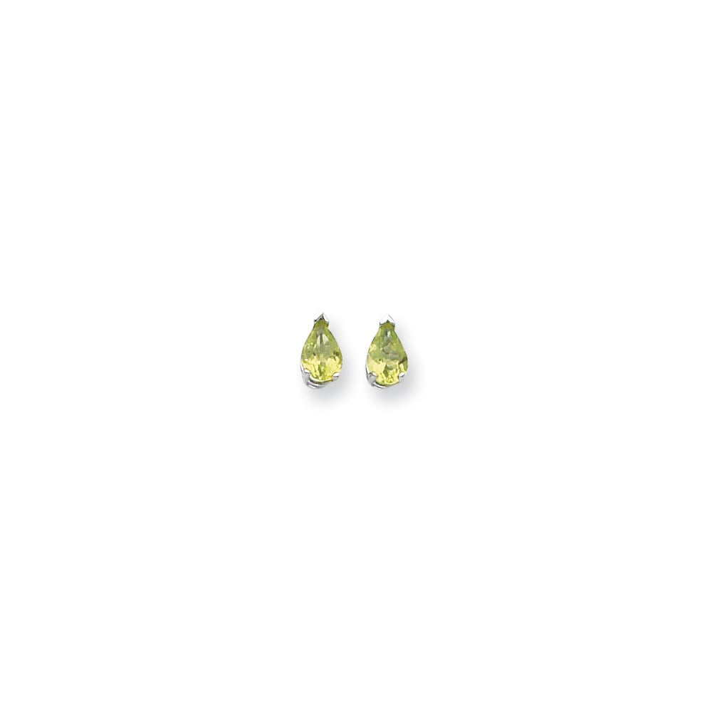 14K Weißgold Ohrringe mit 7x5mm Peridot im Karo-Schliff, Birnenform