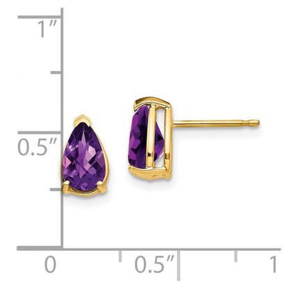 14K Gelbgold Ohrringe mit birnenförmigem Amethyst im Schachbrettschliff, 8x5mm