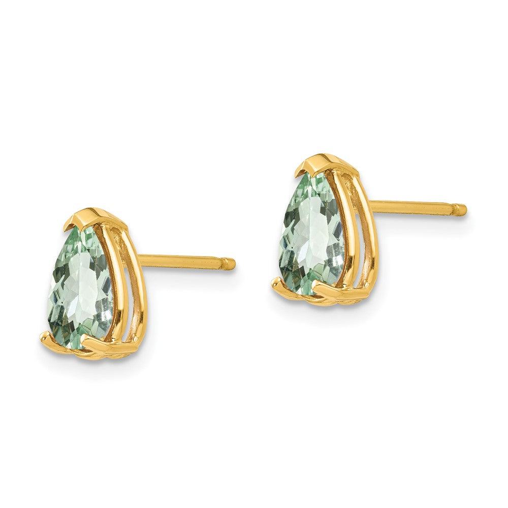 14K Gelbgold Ohrringe mit birnenförmigem grünem Quarz, 8x5 mm