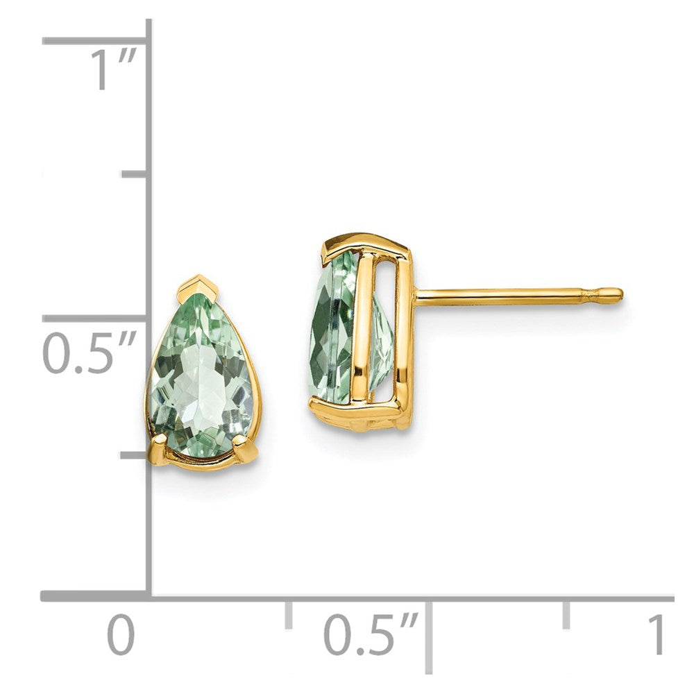 14K Gelbgold Ohrringe mit birnenförmigem grünem Quarz, 8x5 mm