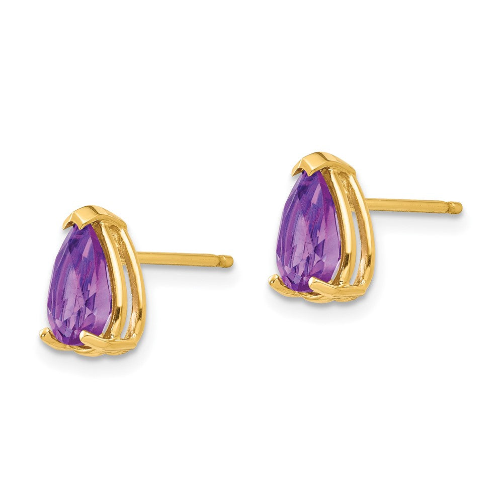 14K Gelbgold Ohrringe mit birnenförmigem Amethyst 8x5mm