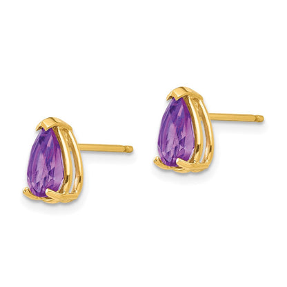 14K Gelbgold Ohrringe mit birnenförmigem Amethyst 8x5mm