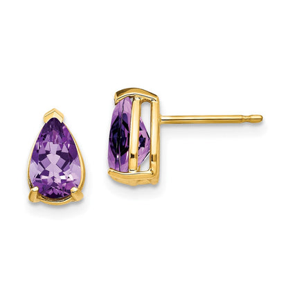 14K Gelbgold Ohrringe mit birnenförmigem Amethyst 8x5mm