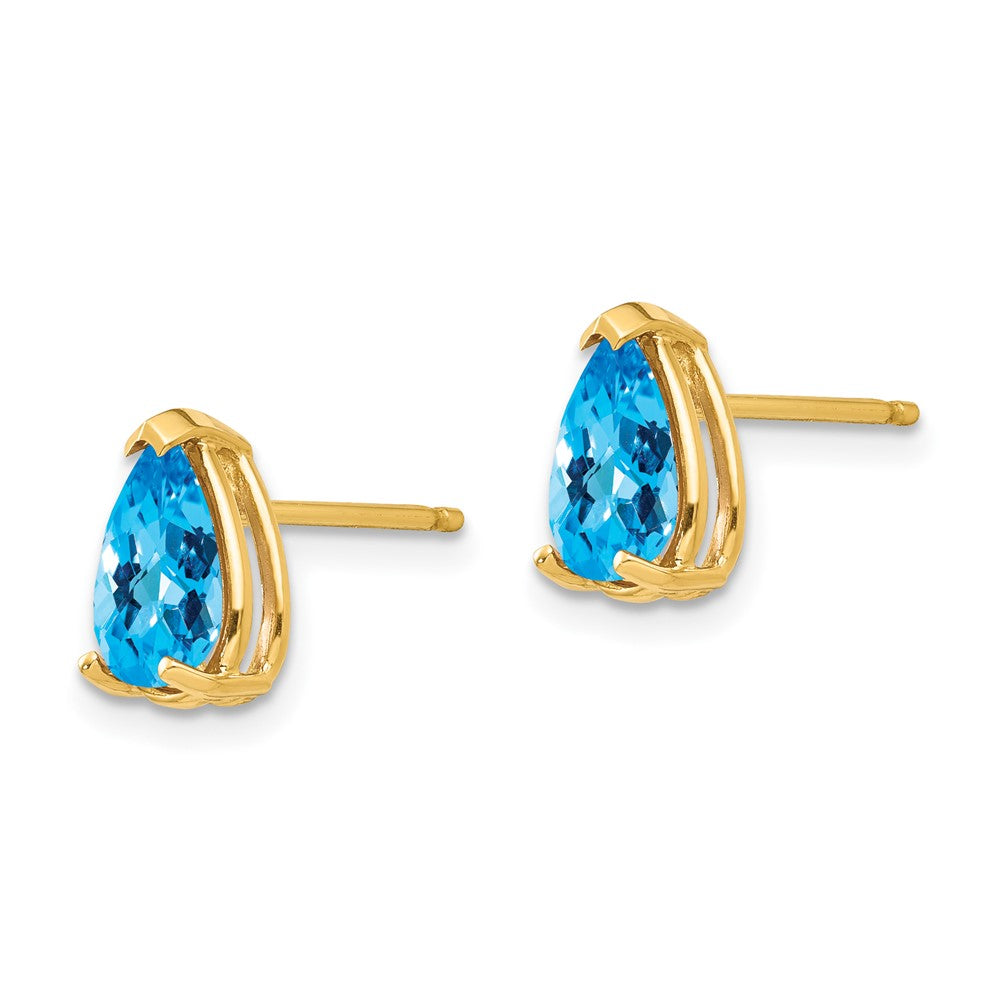 14K Gelbgold Ohrringe mit birnenförmigem Blautopas im Schachbrettschliff, 8 x 5 mm