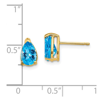 14K Gelbgold Ohrringe mit birnenförmigem Blautopas im Schachbrettschliff, 8 x 5 mm