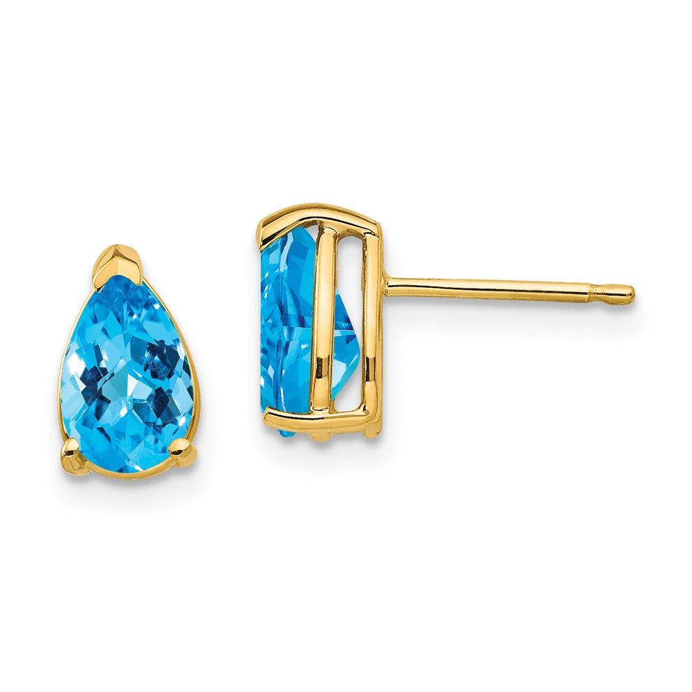 14K Gelbgold Ohrringe mit birnenförmigem Blautopas im Schachbrettschliff, 8 x 5 mm
