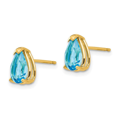 14K Gelbgold Ohrringe mit birnenförmigem blauen Topas, 8 x 5 mm