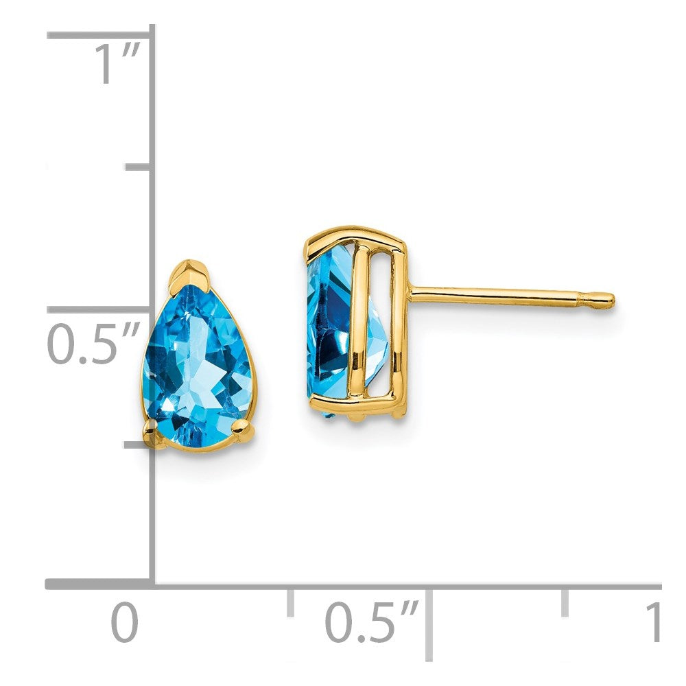 14K Gelbgold Ohrringe mit birnenförmigem blauen Topas, 8 x 5 mm