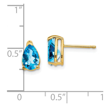 14K Gelbgold Ohrringe mit birnenförmigem blauen Topas, 8 x 5 mm