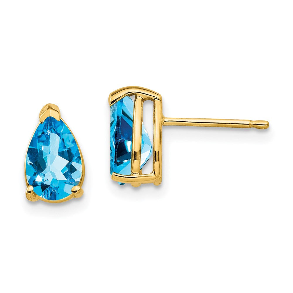 14K Gelbgold Ohrringe mit birnenförmigem blauen Topas, 8 x 5 mm