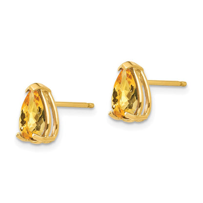 14K Gelbgold Ohrringe mit birnenförmigem Citrin im Schachbrettschliff, 8 x 5 mm