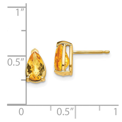 14K Gelbgold Ohrringe mit birnenförmigem Citrin im Schachbrettschliff, 8 x 5 mm
