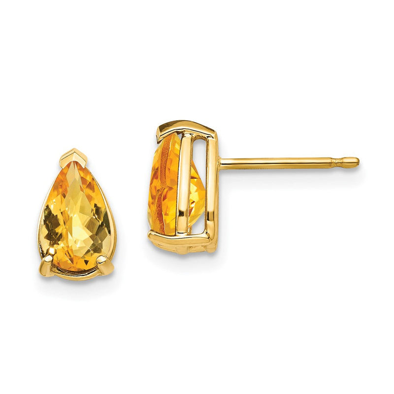 14K Gelbgold Ohrringe mit birnenförmigem Citrin im Schachbrettschliff, 8 x 5 mm