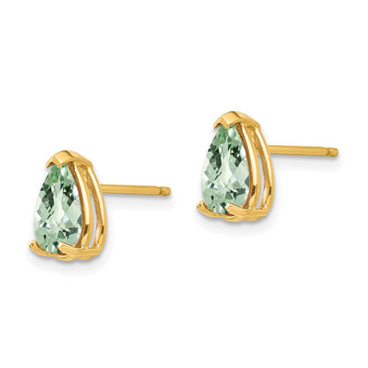 14K Gelbgold Ohrringe mit 8x5 mm birnenförmigem Schachbrett-Schliff grünem Quarz