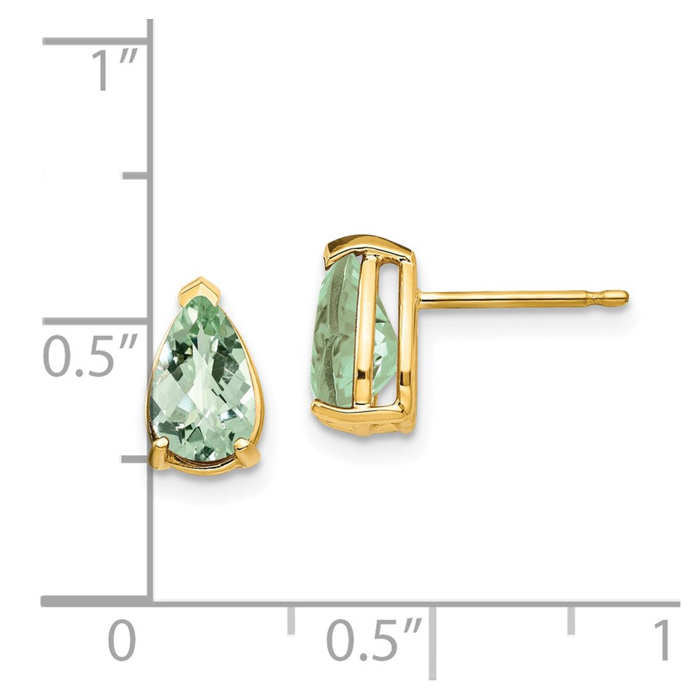 14K Gelbgold Ohrringe mit 8x5 mm birnenförmigem Schachbrett-Schliff grünem Quarz